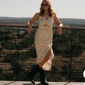 Abercrombie & Fitch Cream Midi Dress with Yellow Floral Print